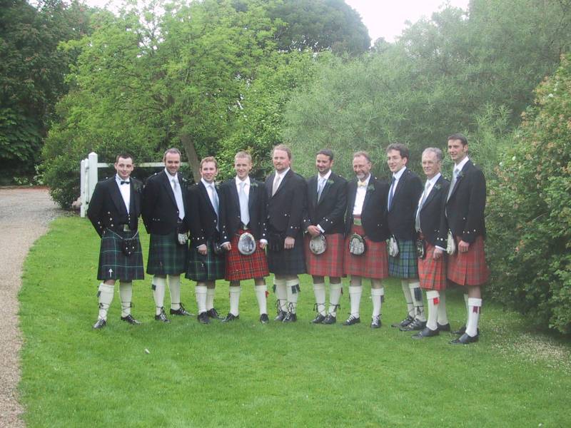  men in kilts. Something old being an usher; I'm starting to get the 