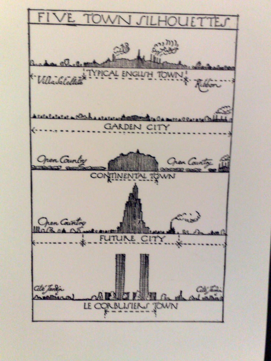 Five town silhouettes