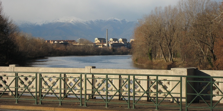 Picture taken from Ponte di Sassi in Torino with the Alps in the background