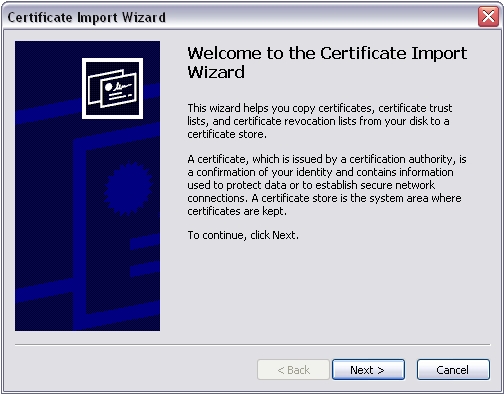 Certificate Import Wizard welcome screen