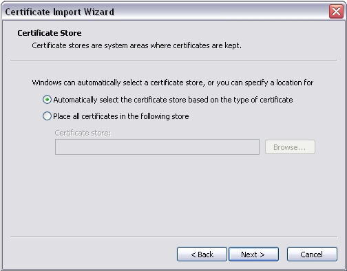 Certificate Import Wizard certificate store