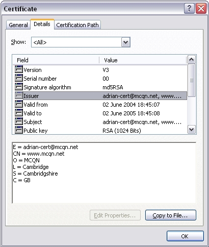 Certificate Details
		Dialog Box
